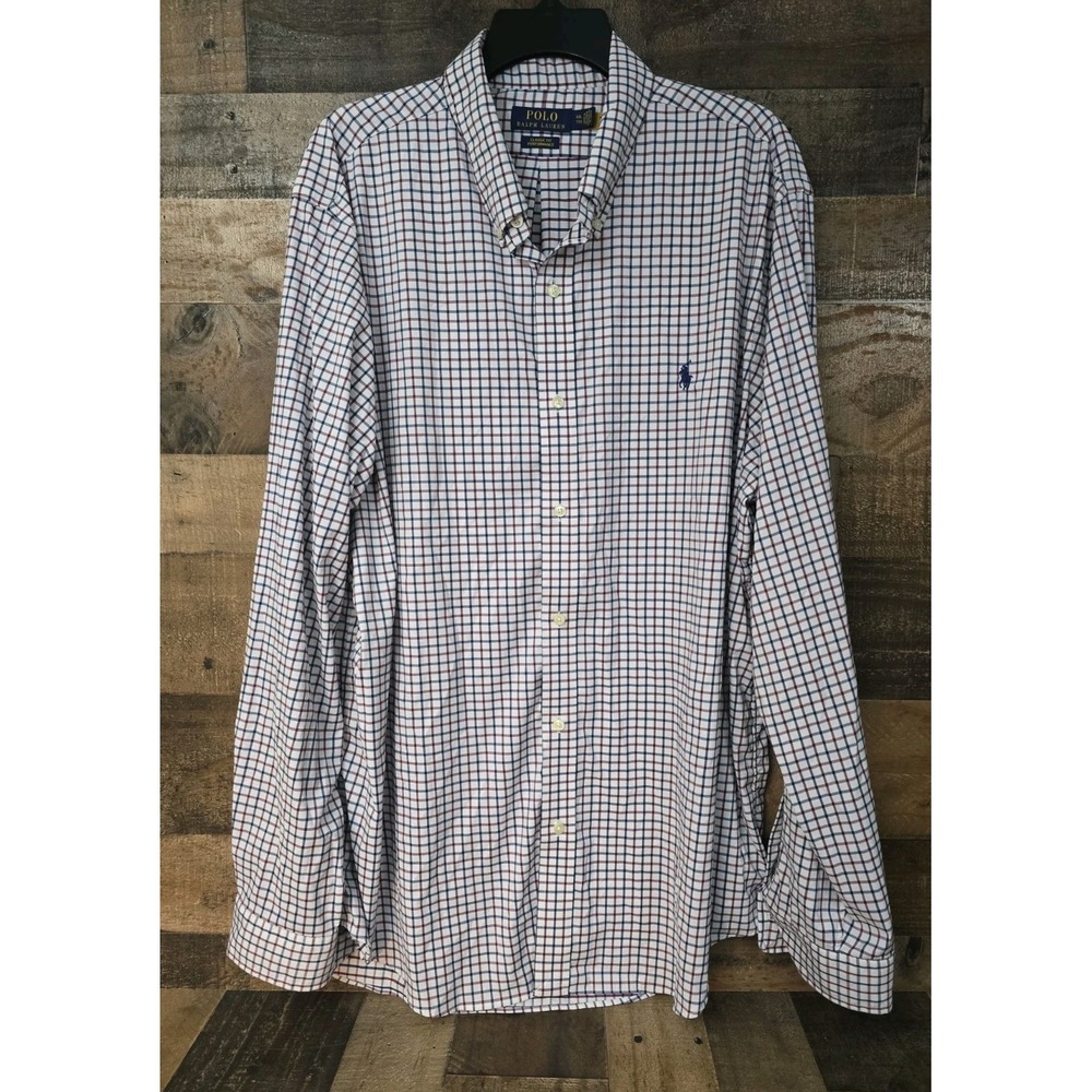 Men Polo Ralph Lauren Classic Fit Performance Dress Shirt Size 2XL XXL Check